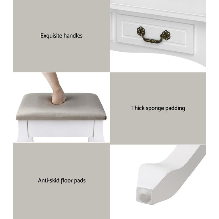 Artiss Dressing Table Stool Set Foldable Mirror White -Home Living Store - -