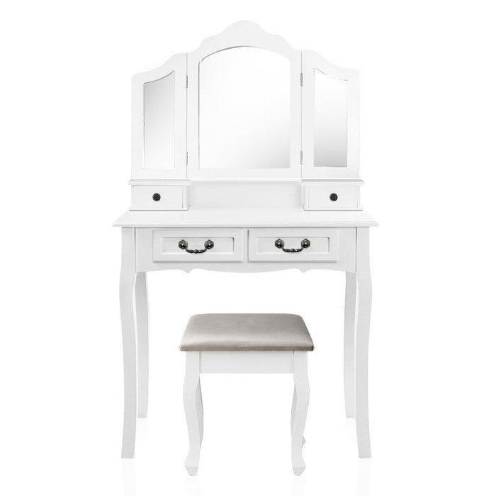 Artiss Dressing Table Stool Set Foldable Mirror White -Home Living Store - -