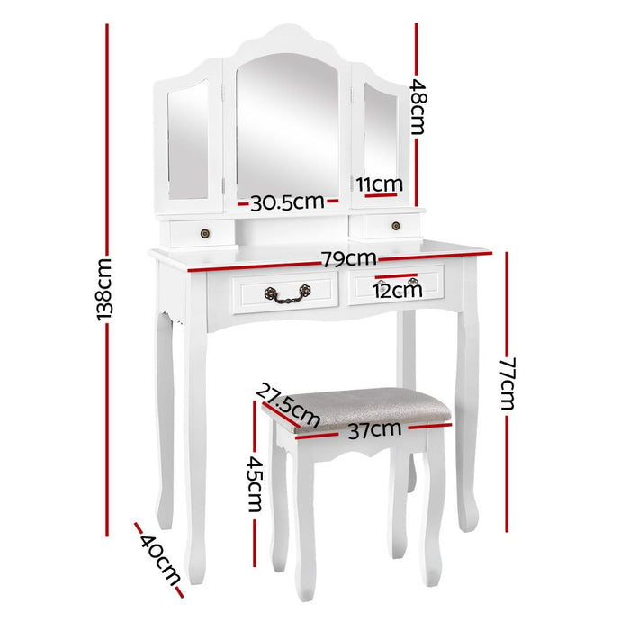 Artiss Dressing Table Stool Set Foldable Mirror White -Home Living Store - -