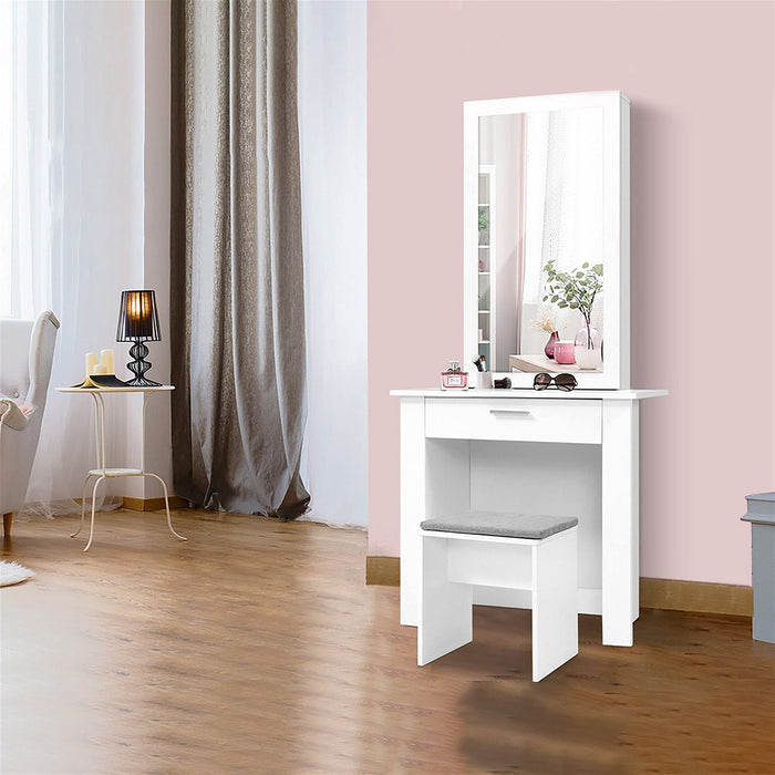 Artiss Dressing Table Stool Set Sliding Mirror White Demi -Home Living Store - -