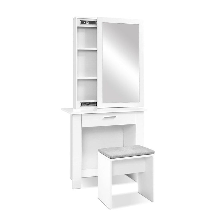 Artiss Dressing Table Stool Set Sliding Mirror White Demi -Home Living Store - -