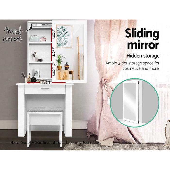 Artiss Dressing Table Stool Set Sliding Mirror White Demi -Home Living Store - -
