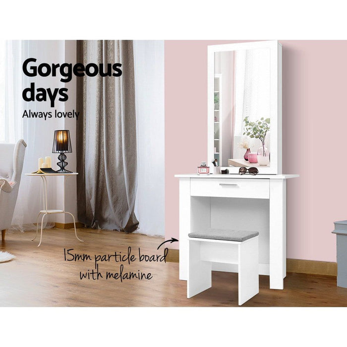 Artiss Dressing Table Stool Set Sliding Mirror White Demi -Home Living Store - -