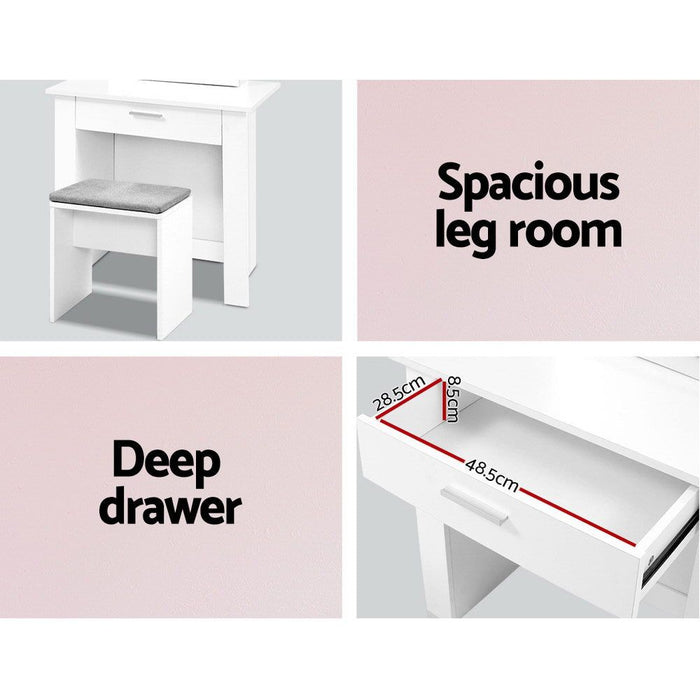 Artiss Dressing Table Stool Set Sliding Mirror White Demi -Home Living Store - -