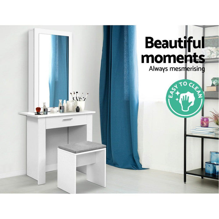 Artiss Dressing Table Stool Set Sliding Mirror White Demi -Home Living Store - -