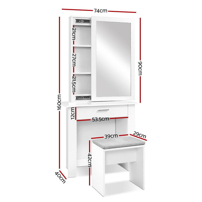 Artiss Dressing Table Stool Set Sliding Mirror White Demi -Home Living Store - -