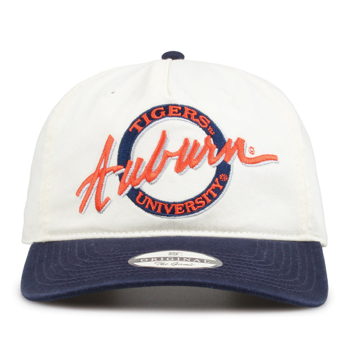 Auburn Original Circle snapback hat with embroidered school design, front view