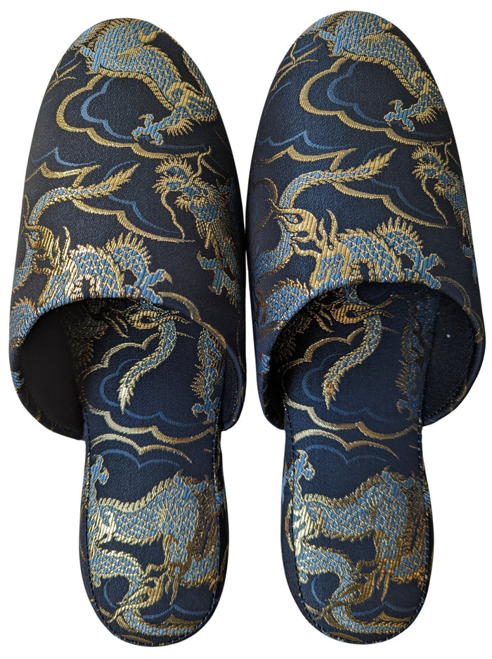 Azure Dragon Slippers [Black wool felt sole] - Heiwa Slipper