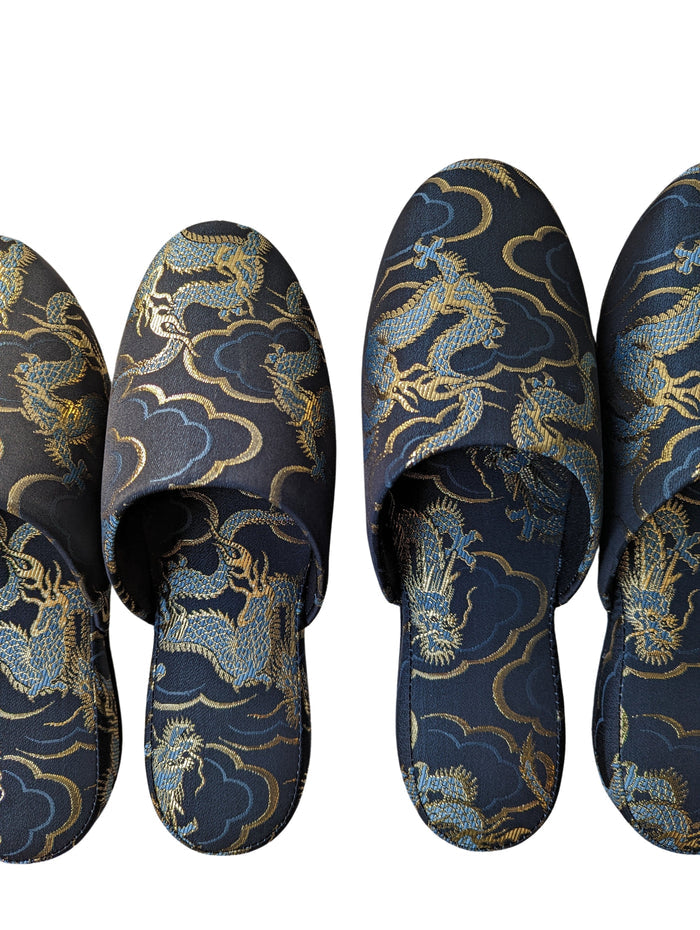 Azure Dragon Slippers [Black wool felt sole] - Heiwa Slipper