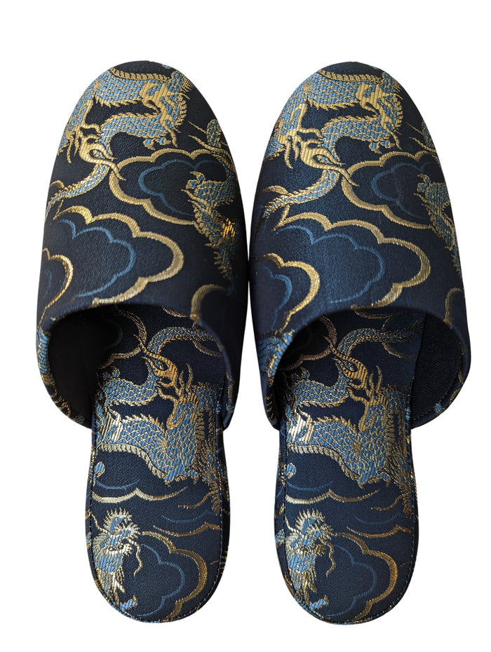 Azure Dragon Slippers [Black wool felt sole] - Heiwa Slipper