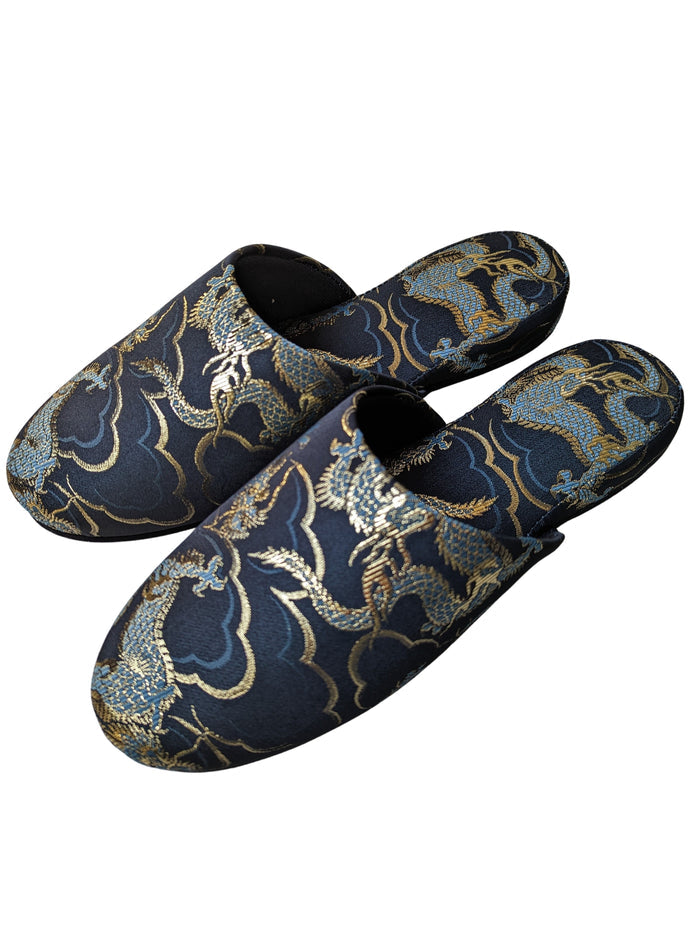 Azure Dragon Slippers [Black wool felt sole] - Heiwa Slipper