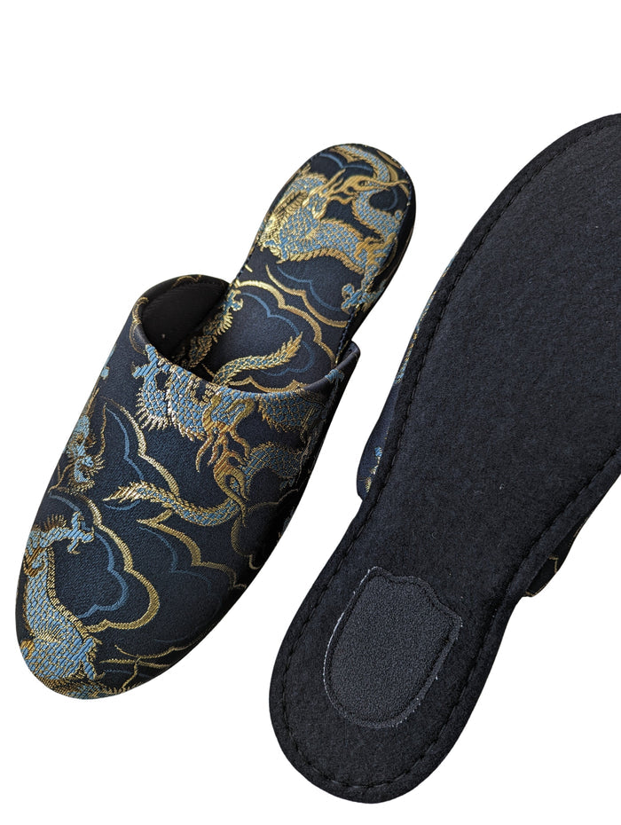 Azure Dragon Slippers [Black wool felt sole] - Heiwa Slipper