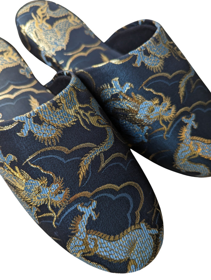 Azure Dragon Slippers [Black wool felt sole] - Heiwa Slipper