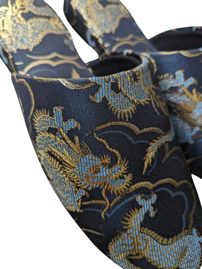 Azure Dragon Slippers [Black wool felt sole] - Heiwa Slipper