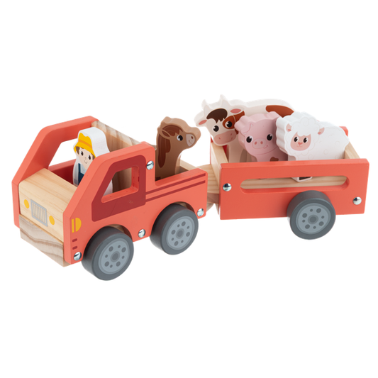 Baby Ganz 11 Inch Wooden Tractor Play Set for Babies and Toddlers - 7 Piece