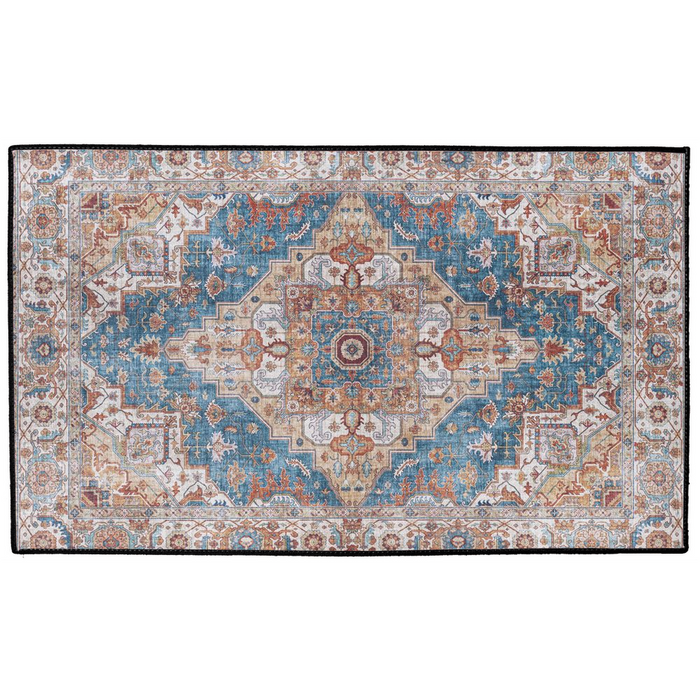 Balkh Persian Indoor/Outdoor Floor Mat Antique Blue Rust