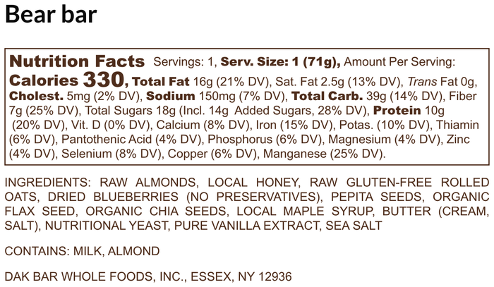 Bear Bar - Almonds, Blueberries & Maple Syrup Snack Bar