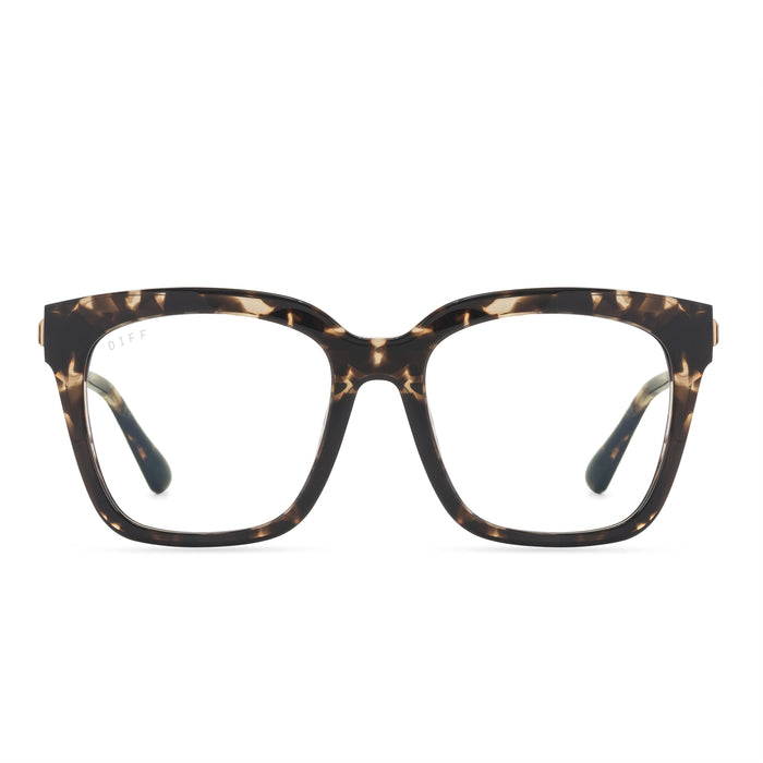 diff eyewear bella square glasses with a espresso tortoise frame and prescription lenses front view