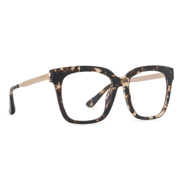 diff eyewear bella square glasses with a espresso tortoise frame and prescription lenses angled view