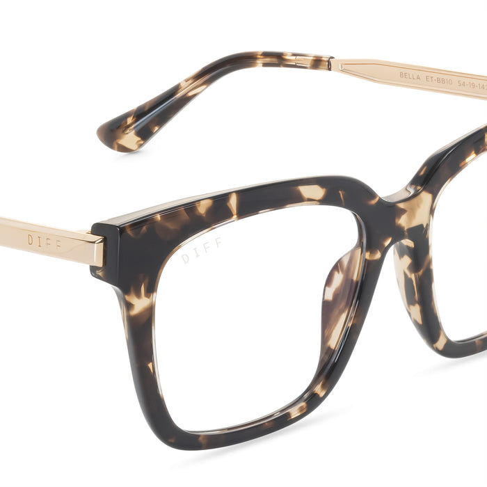 diff eyewear bella square glasses with a espresso tortoise frame and prescription lenses detailed view