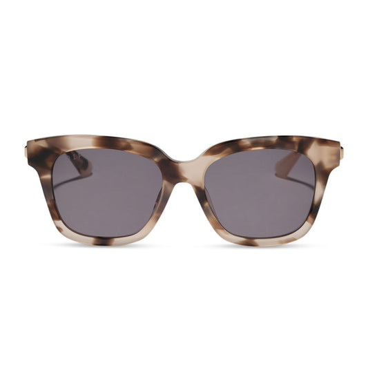 diff eyewear bella xs square sunglasses with a cream tortoise frame and solid grey lenses front view