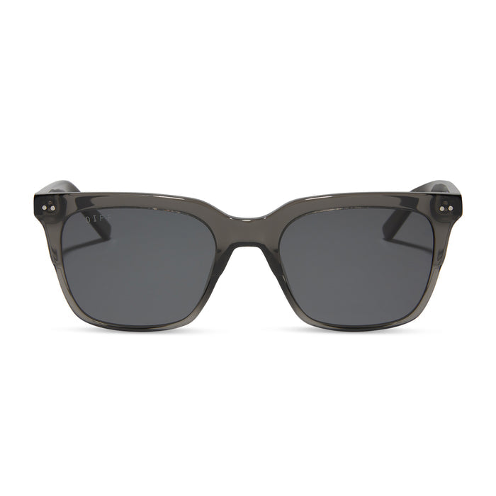 diff eyewear featuring the billie xl square sunglasses with a black smoke crystal frame and grey polarized lenses front view