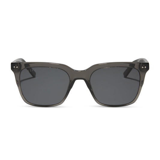 diff eyewear featuring the billie xl square sunglasses with a black smoke crystal frame and grey polarized lenses front view