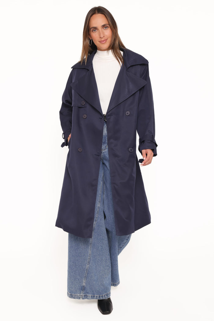 Petal and Pup USA OUTERWEAR Billy Button Front Trench Coat - Navy