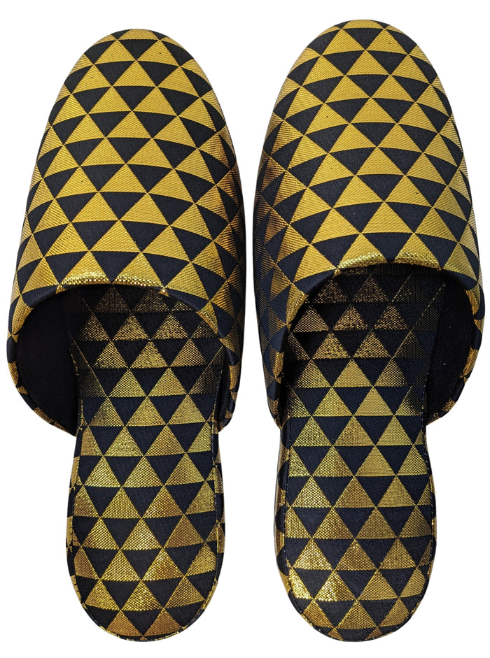 Black Gold Triangle Shiny Slippers [Large / XL] - Heiwa Slipper