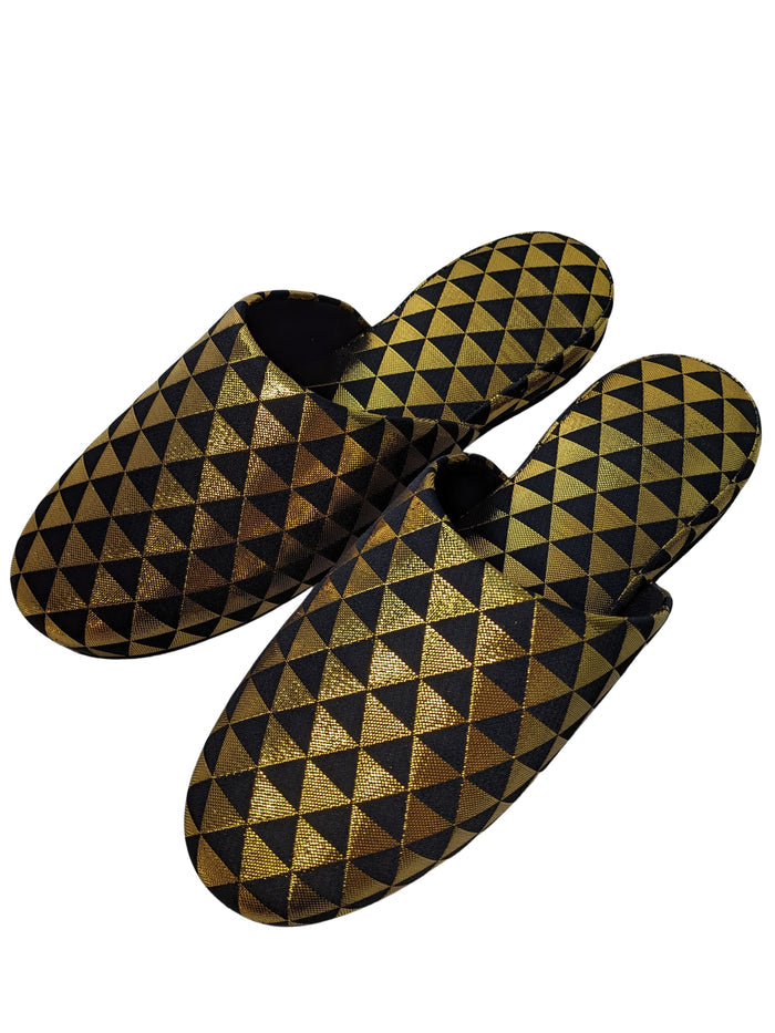 Black Gold Triangle Shiny Slippers [Large / XL] - Heiwa Slipper