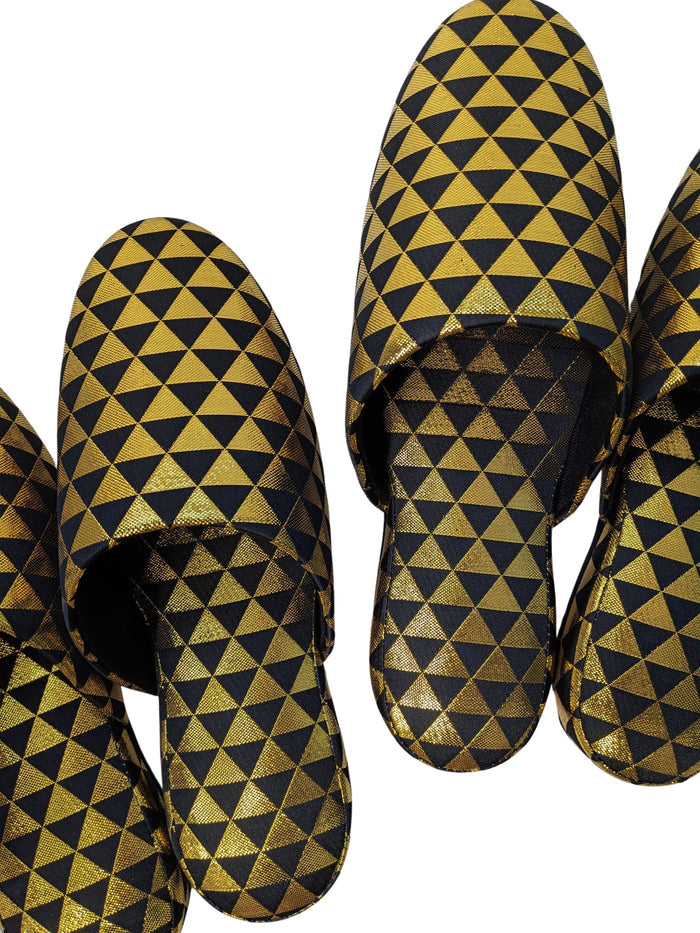 Black Gold Triangle Shiny Slippers [Large / XL] - Heiwa Slipper