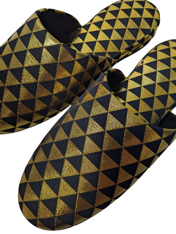 Black Gold Triangle Shiny Slippers [Large / XL] - Heiwa Slipper