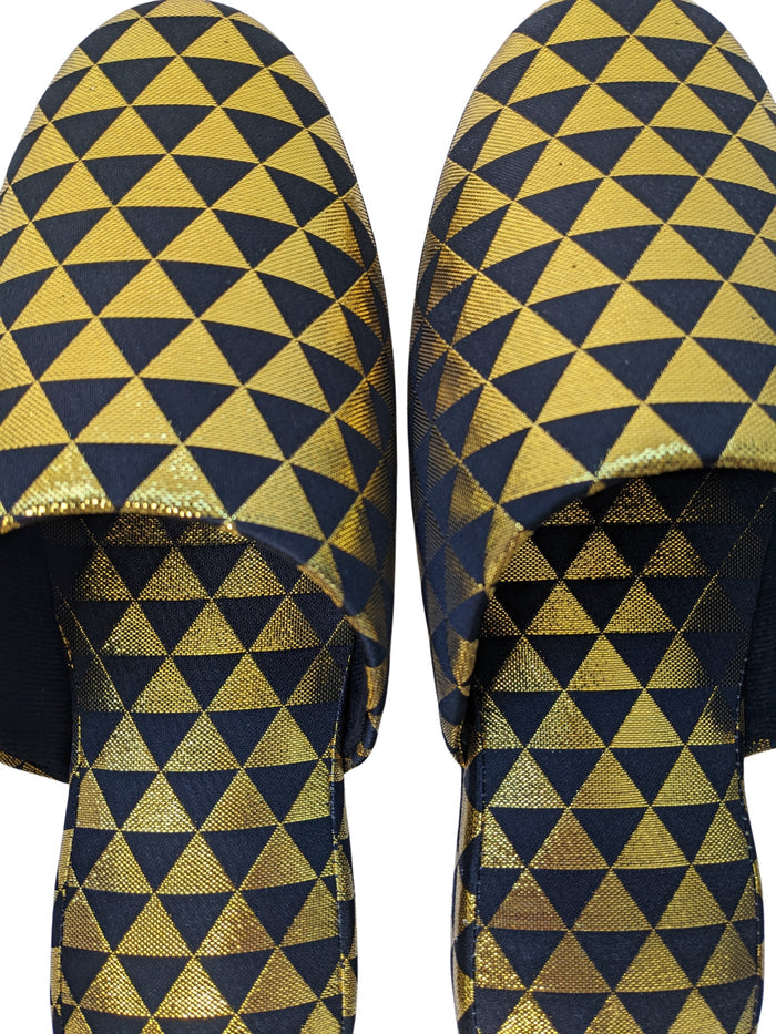 Black Gold Triangle Shiny Slippers [Large / XL] - Heiwa Slipper