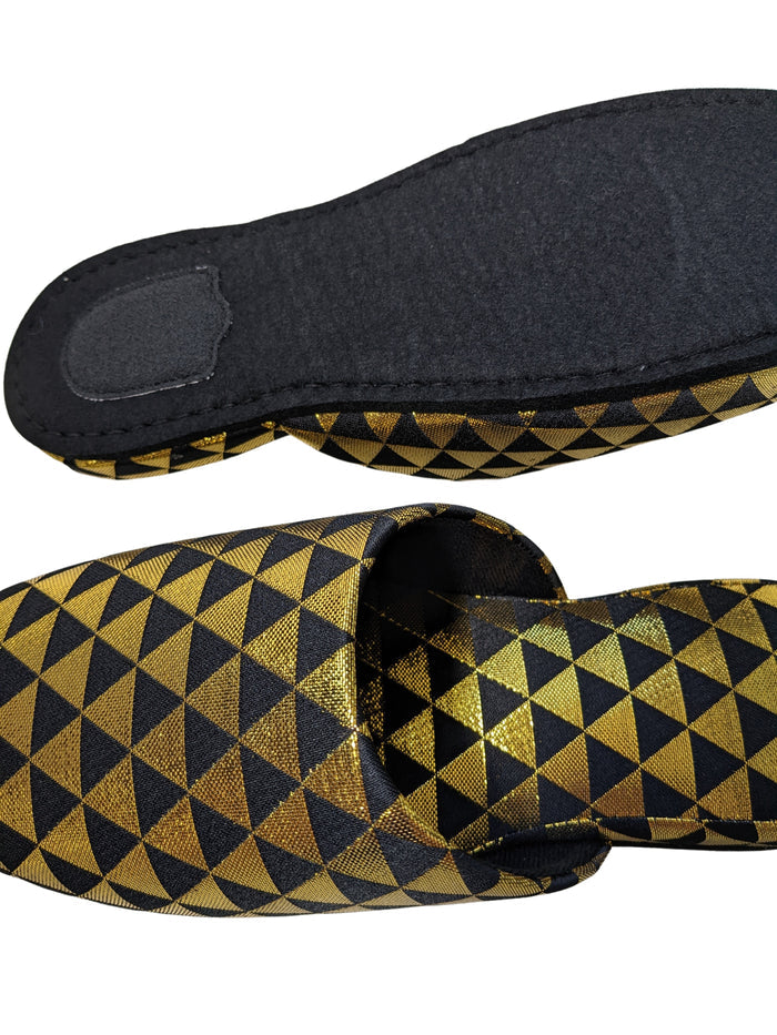 Black Gold Triangle Shiny Slippers [Large / XL] - Heiwa Slipper