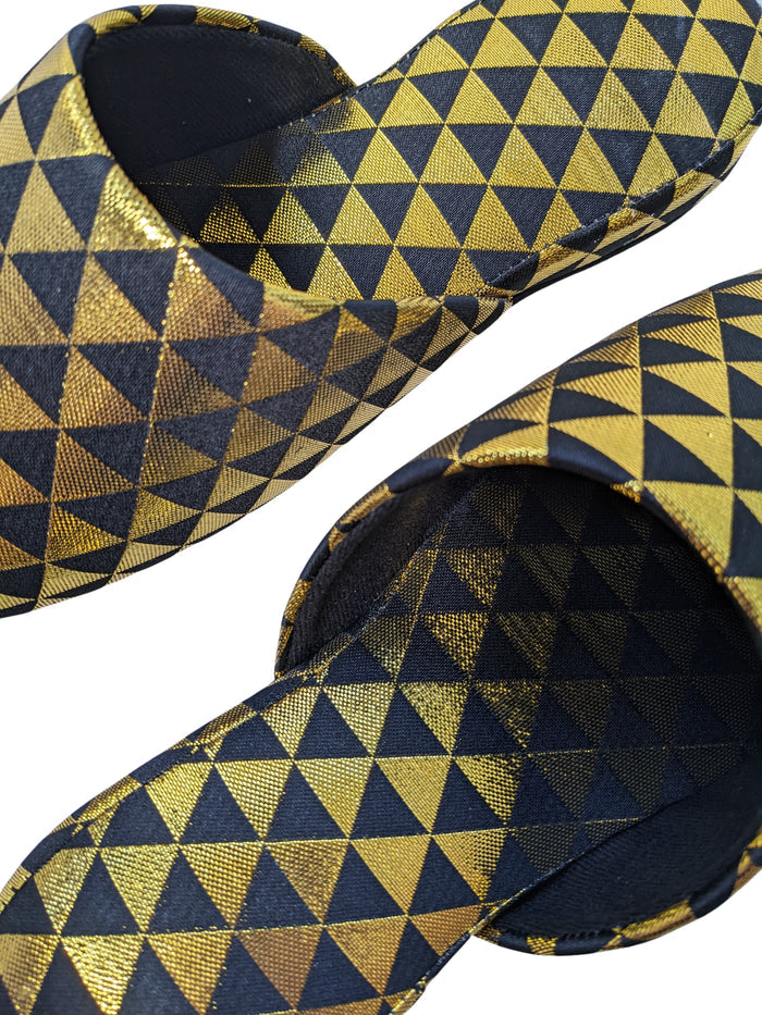 Black Gold Triangle Shiny Slippers [Large / XL] - Heiwa Slipper
