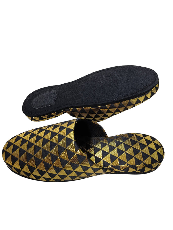 Black Gold Triangle Shiny Slippers [Large / XL] - Heiwa Slipper