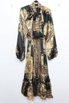 Black Satin Pearl Closure Midi Dress One Size
