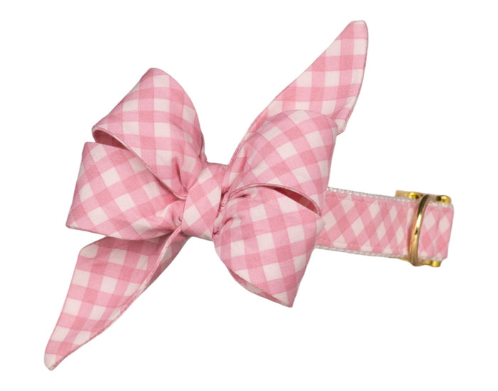 Blush and Bashful Picnic Plaid Belle Bow Dog Collar - Crew LaLa