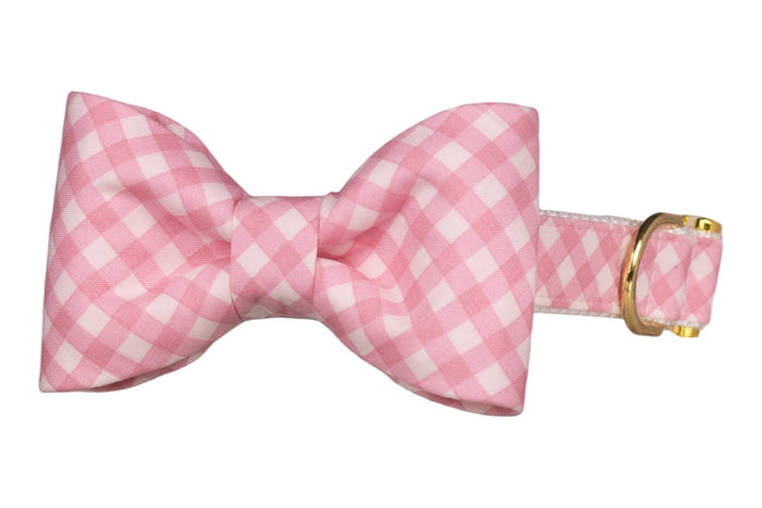 Blush and Bashful Picnic Plaid Bow Tie Dog Collar - Crew LaLa