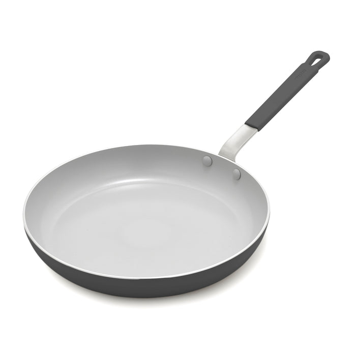 Gray ceramic nonstick 12-inch frypan with handle, shown against a white background.