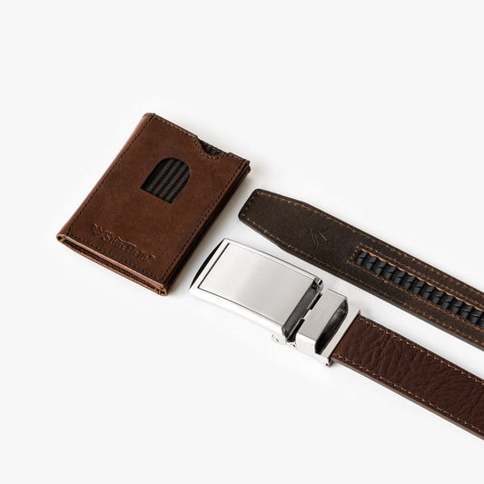 Brown Top Grain Leather Belt and Wallet Set (Custom - Front)