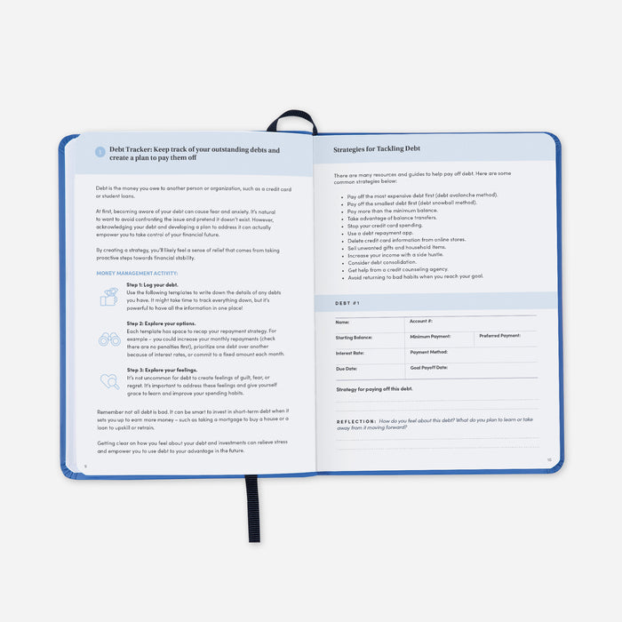 Budget Journal interior spread showing expense categories and income tracking