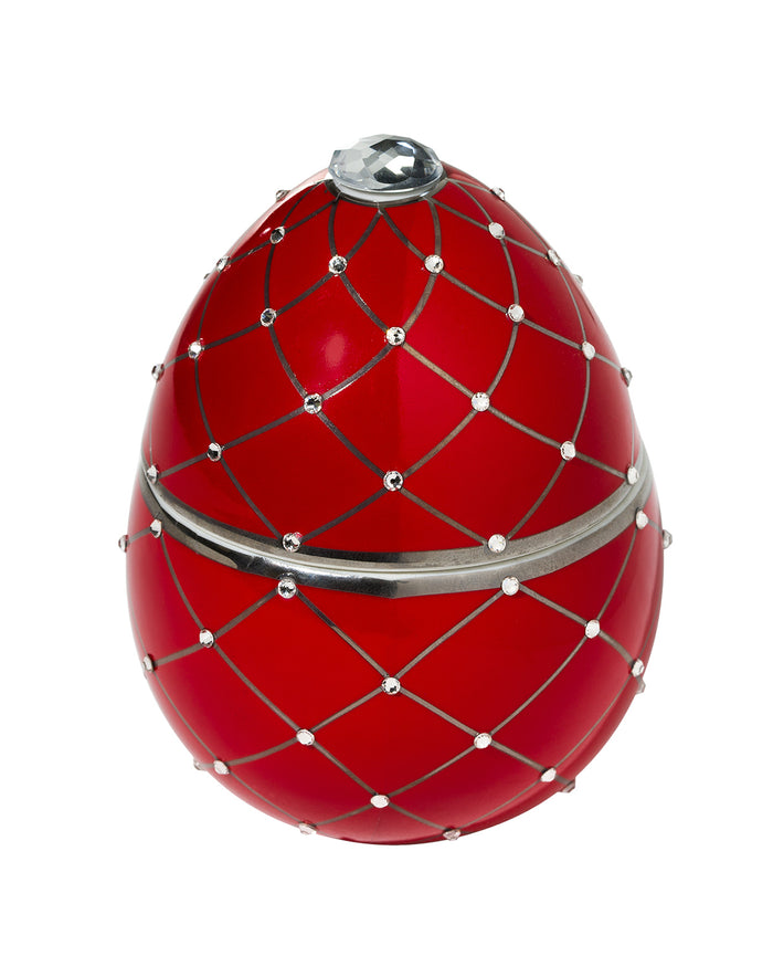 Candle in Ceramic Egg BOIS DE ROUSSIE 200gr Red Silver Stripes 5.12 diam. x 6.5 in