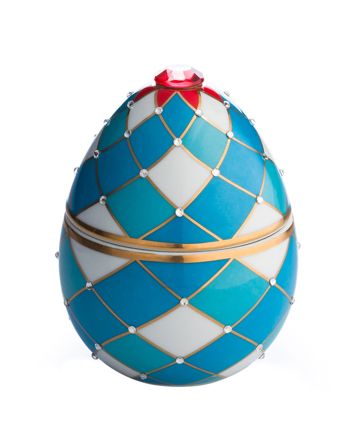 Candle in Ceramic Egg BOIS DE ROUSSIE 200gr Red Silver Stripes 5.12 diam. x 6.5 in