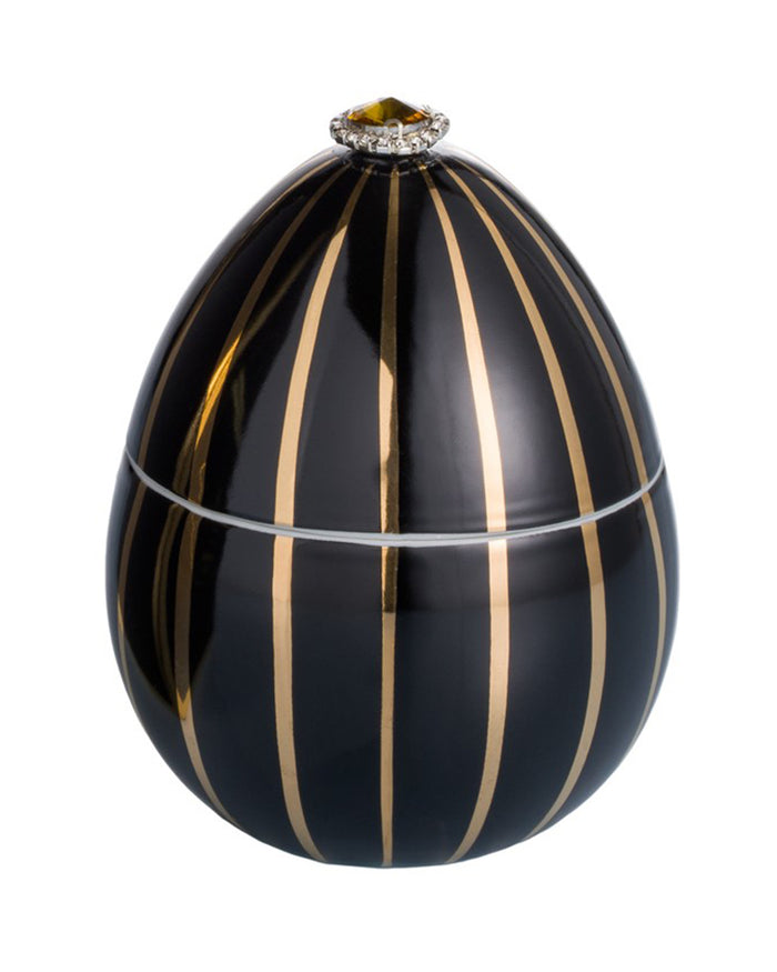 Candle in Ceramic Egg BOIS DE ROUSSIE 200gr Red Silver Stripes 5.12 diam. x 6.5 in