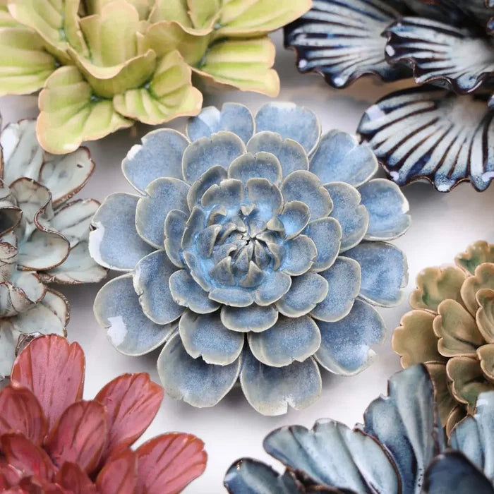 Ceramic Flower Blue Cosmos Fiesta Marigold