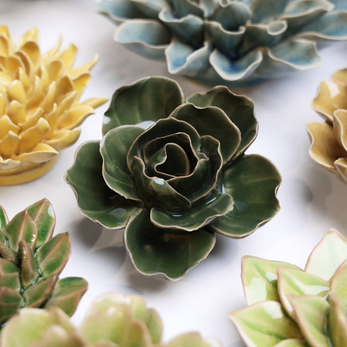 Ceramic Flower Wall Art Green Ranunculus