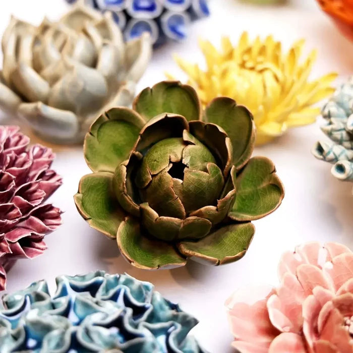 Ceramic Flower Wall Art Peony Green
