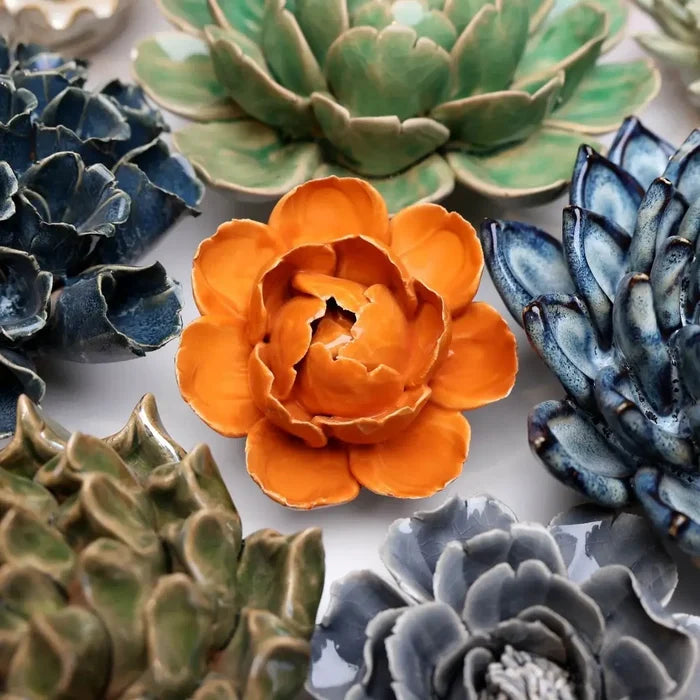 Ceramic Flower Wall Art Peony Orange