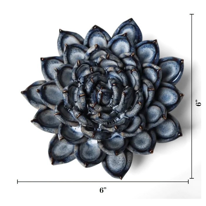 Ceramic Flower Wall Art Succulent Blue
